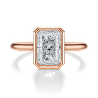 Signature Bezel Radiant Engagement Ring - Rose Gold Polished Band - Front View