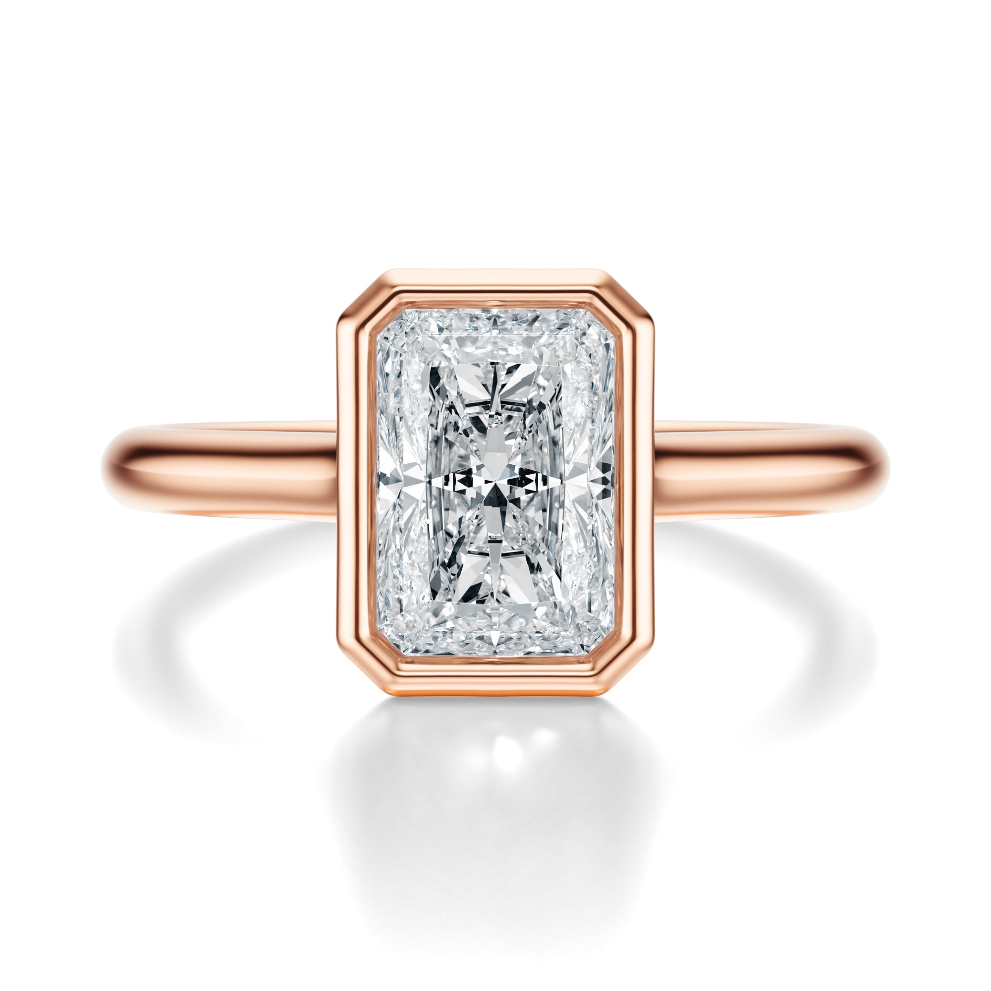 Signature Bezel Radiant Engagement Ring - Rose Gold Polished Band - Front View