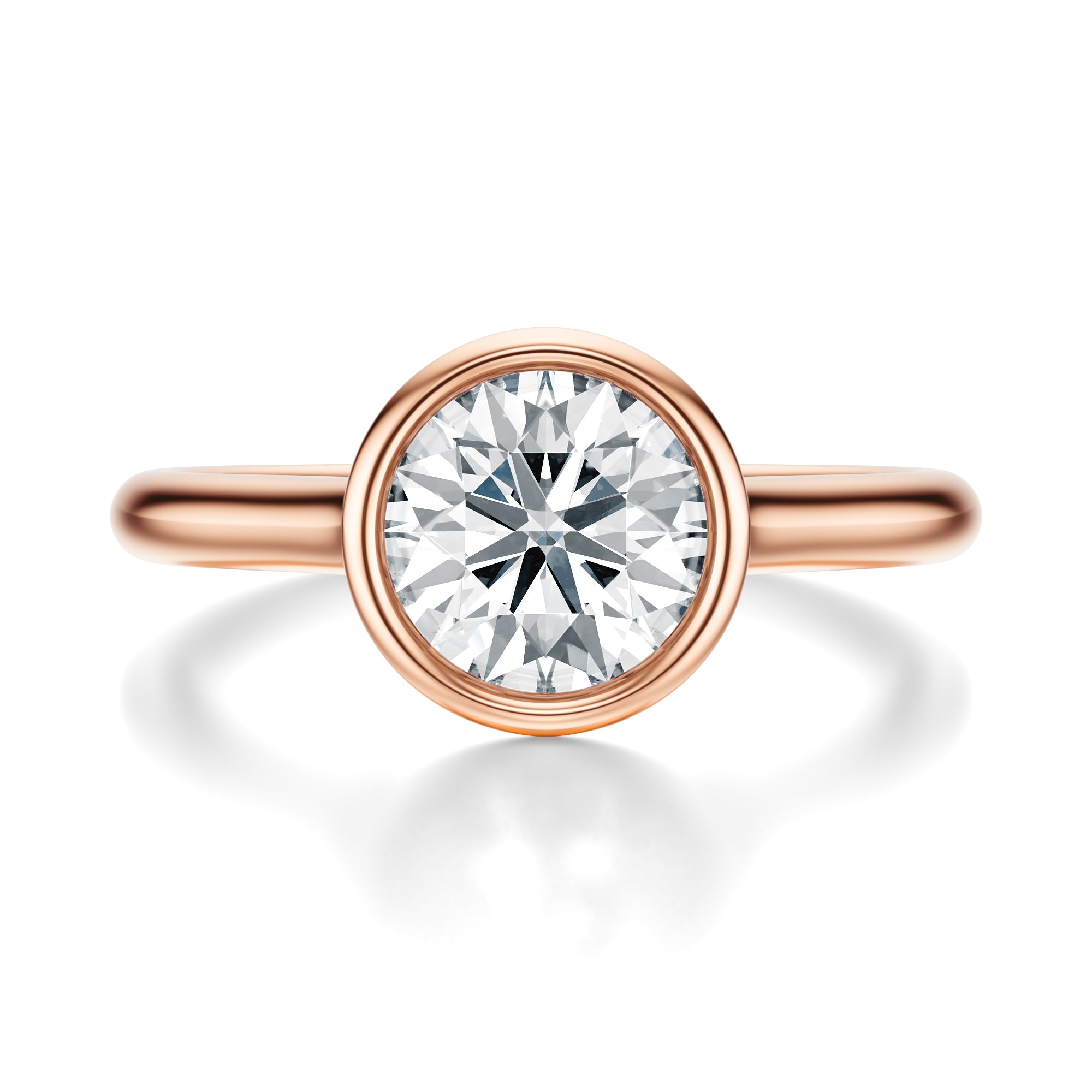 Signature Bezel Round Engagement Ring - Rose Gold Polished Band - Front View