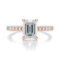 Signature Cathedral Hidden Halo Emerald Engagement Ring - Rose Gold Pavé Band - Front View