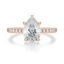 Signature Cathedral Hidden Halo Pear Engagement Ring - Rose Gold Pavé Band - Front View