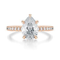 Signature Cathedral Hidden Halo Pear Engagement Ring - Rose Gold Pavé Band - Front View
