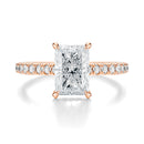Signature Cathedral Hidden Halo Radiant Engagement Ring - Rose Gold Pavé Band - Front View