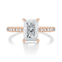 Signature Cathedral Hidden Halo Radiant Engagement Ring - Rose Gold Pavé Band - Front View