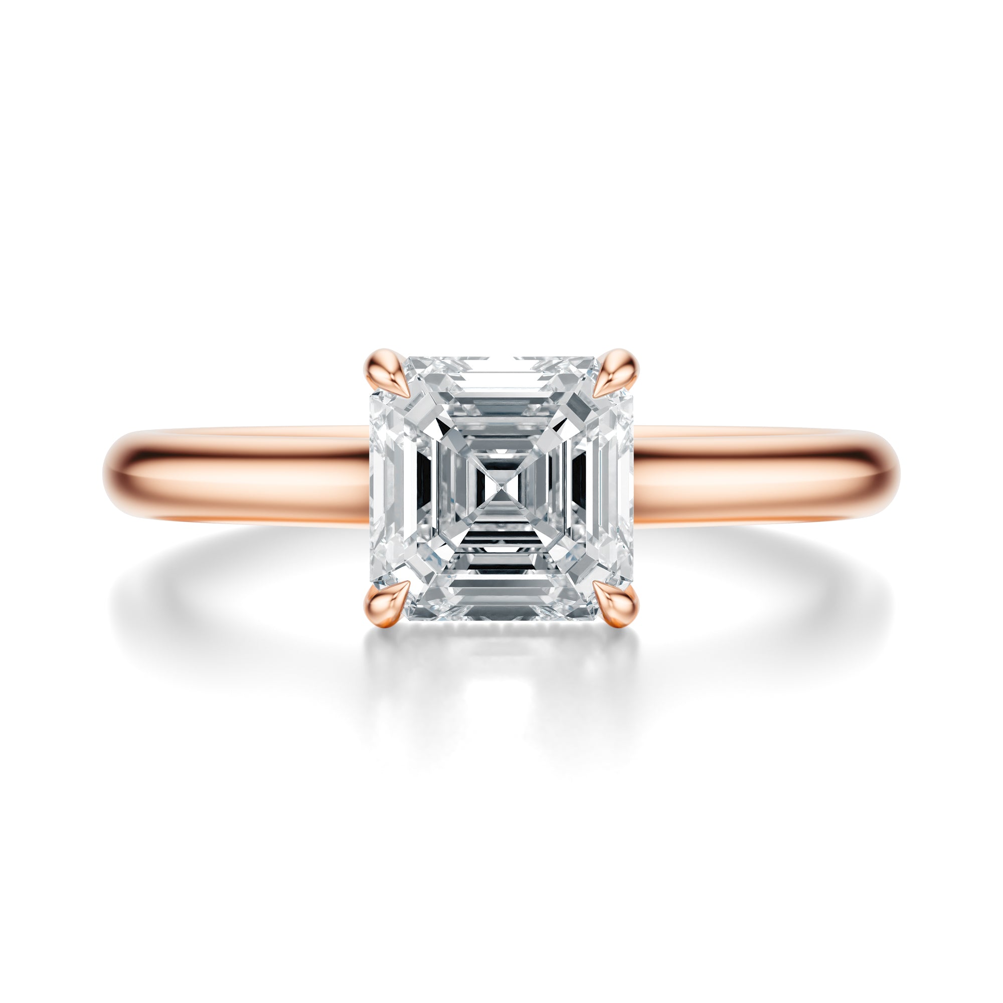 Signature Cathedral Hidden Halo Asscher Engagement Ring - Rose Gold Polished Band - Front View