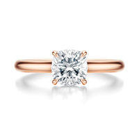 Signature Cathedral Hidden Halo Cushion Engagement Ring - Rose Gold Polished Band - Front View