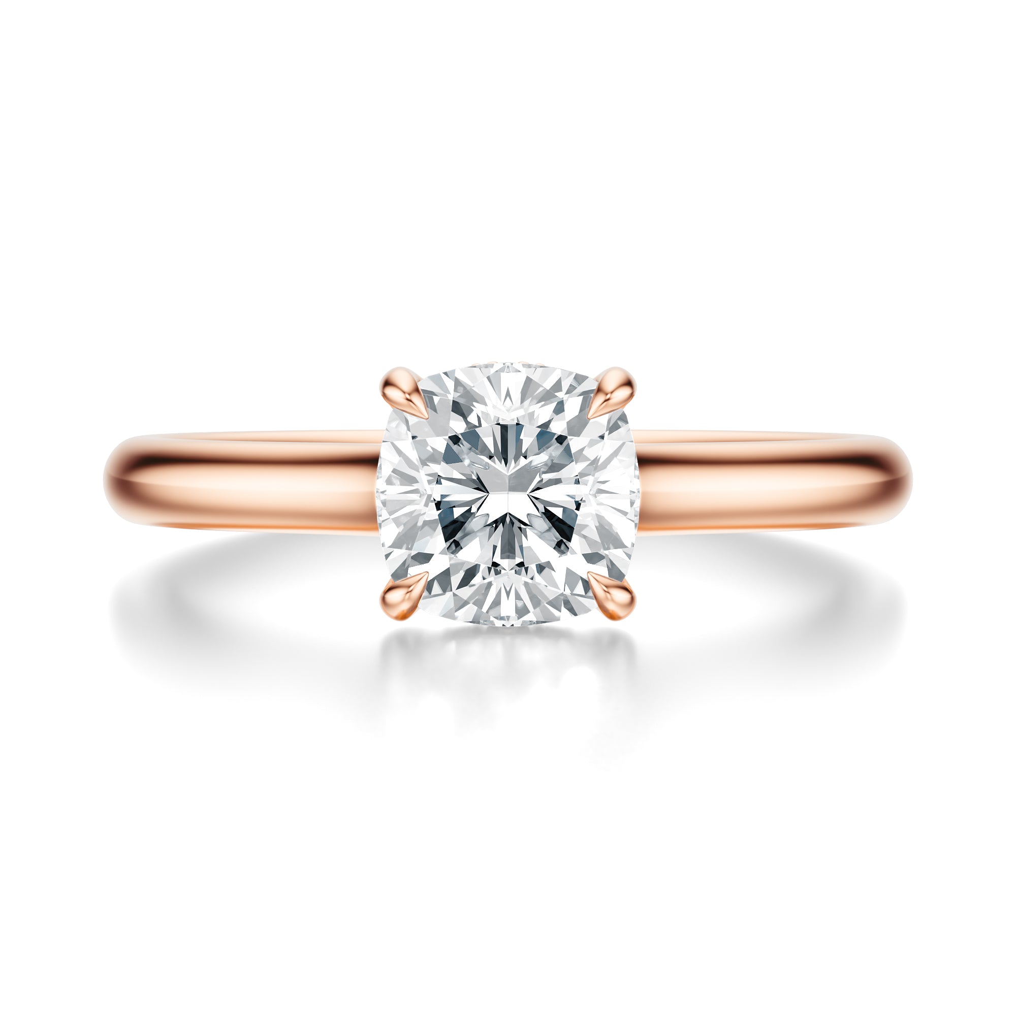 Signature Cathedral Hidden Halo Cushion Engagement Ring - Rose Gold Polished Band - Front View
