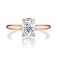 Signature Cathedral Hidden Halo Elongated Cushion Engagement Ring - Rose Gold Polished Band - Front View