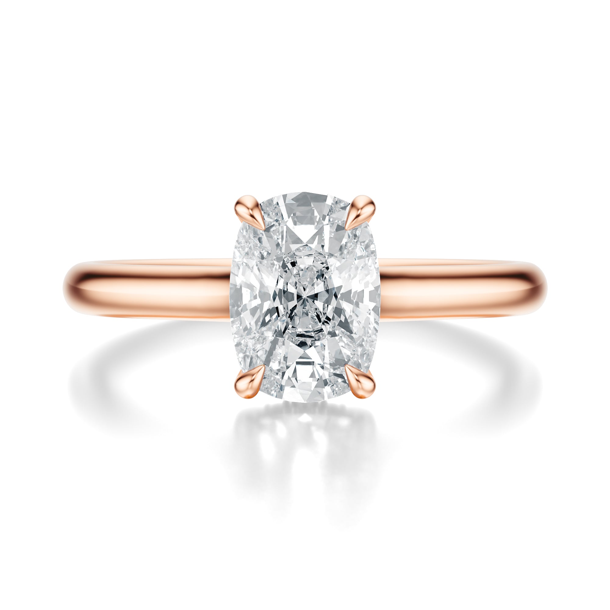 Signature Cathedral Hidden Halo Elongated Cushion Engagement Ring - Rose Gold Polished Band - Front View