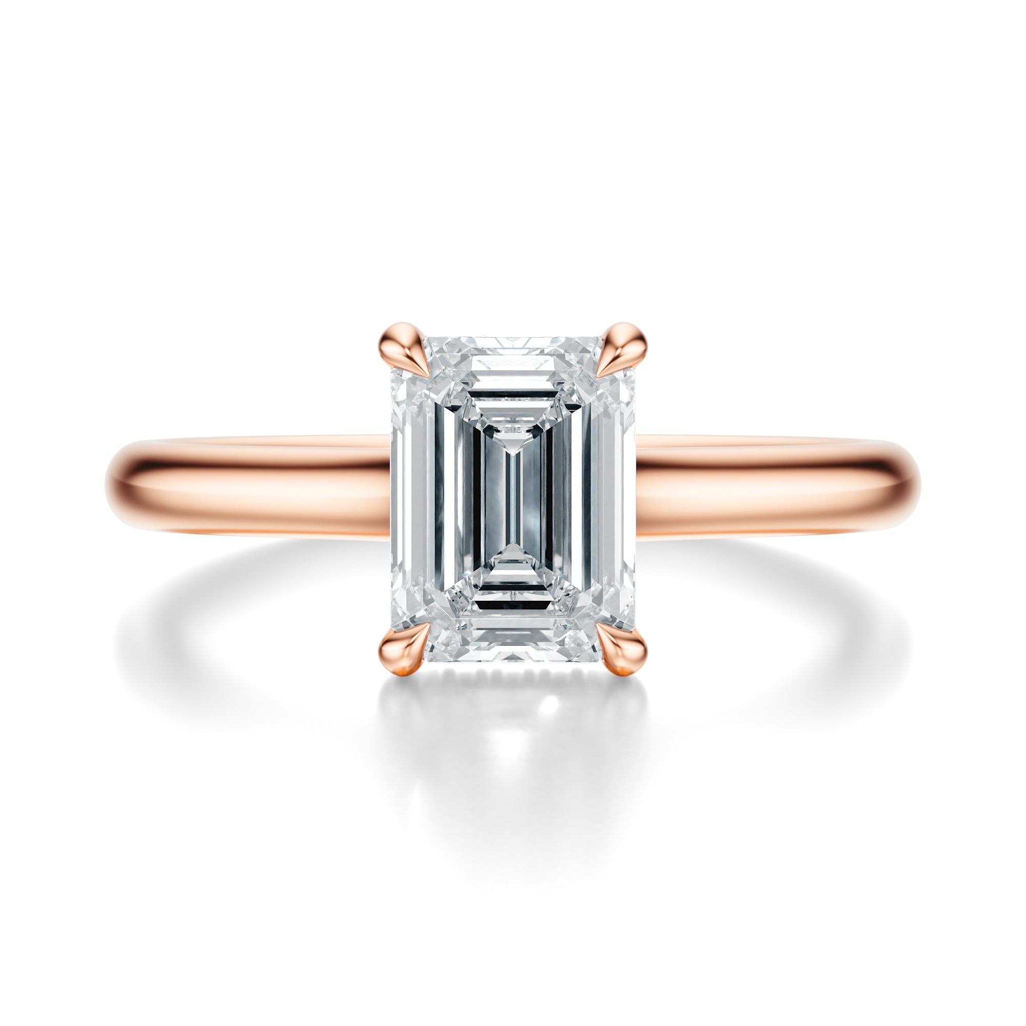 Signature Cathedral Hidden Halo Emerald Engagement Ring - Rose Gold Polished Band - Front View