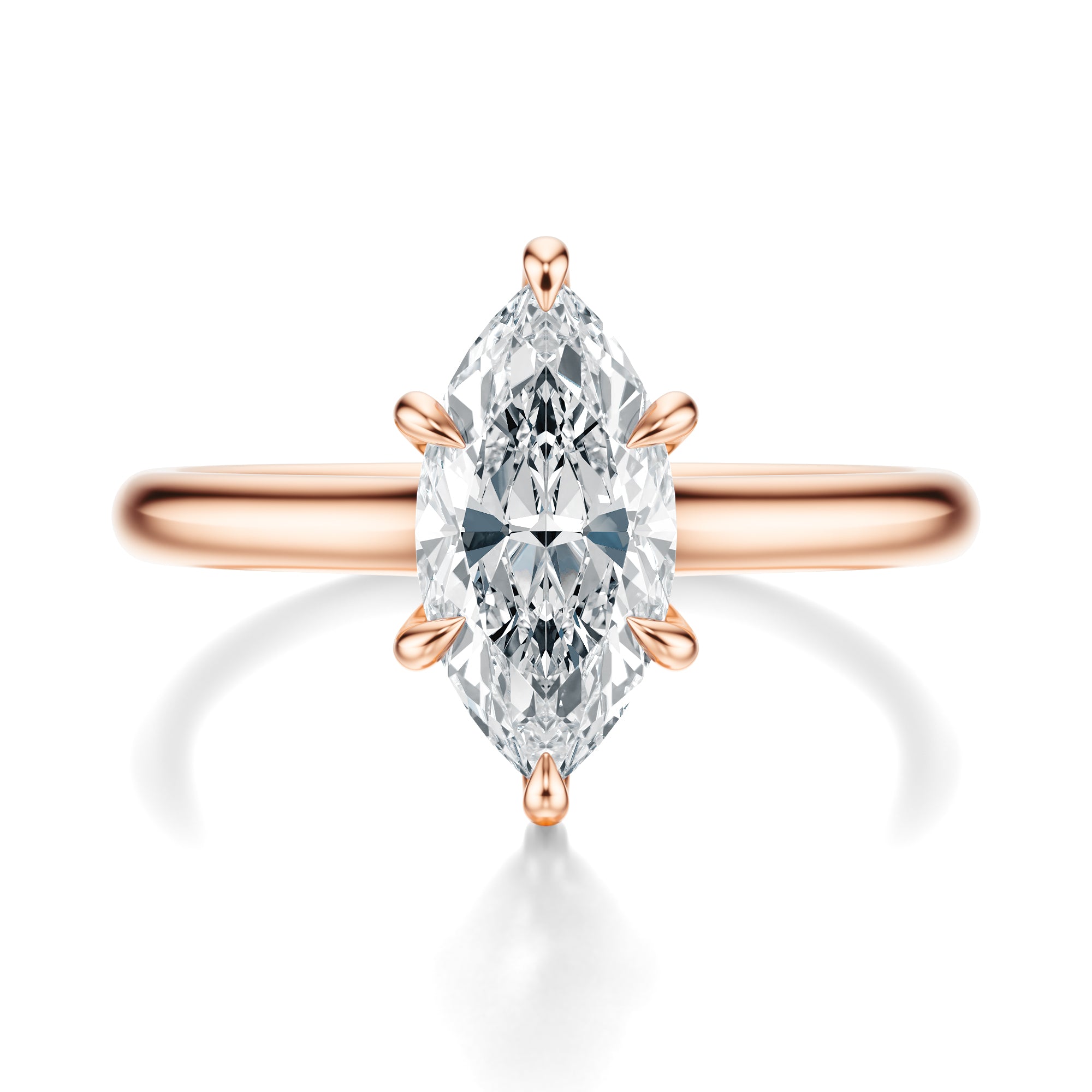 Signature Cathedral Hidden Halo Marquise Engagement Ring - Rose Gold Polished Band - Front View