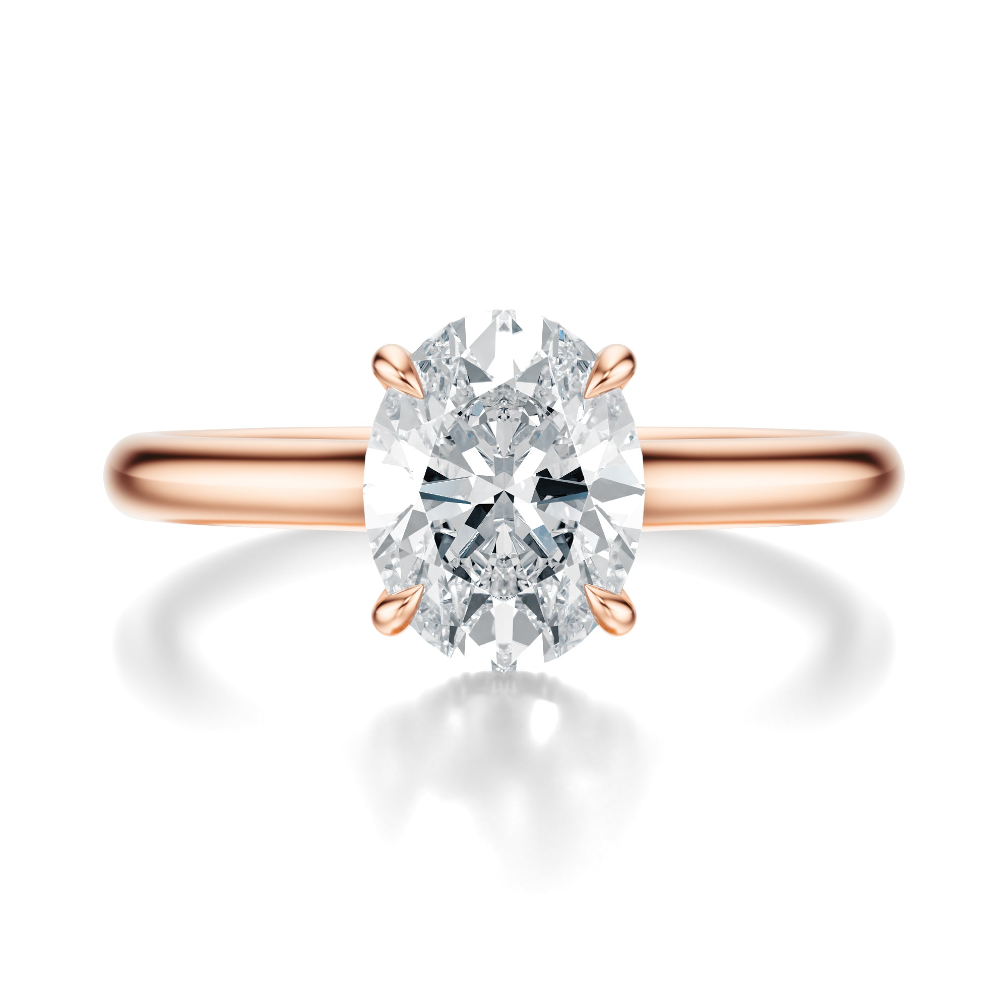 Signature Cathedral Hidden Halo Oval Engagement Ring - Rose Gold Polished Band - Front View