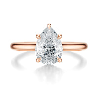 Signature Cathedral Hidden Halo Pear Engagement Ring - Rose Gold Polished Band - Front View