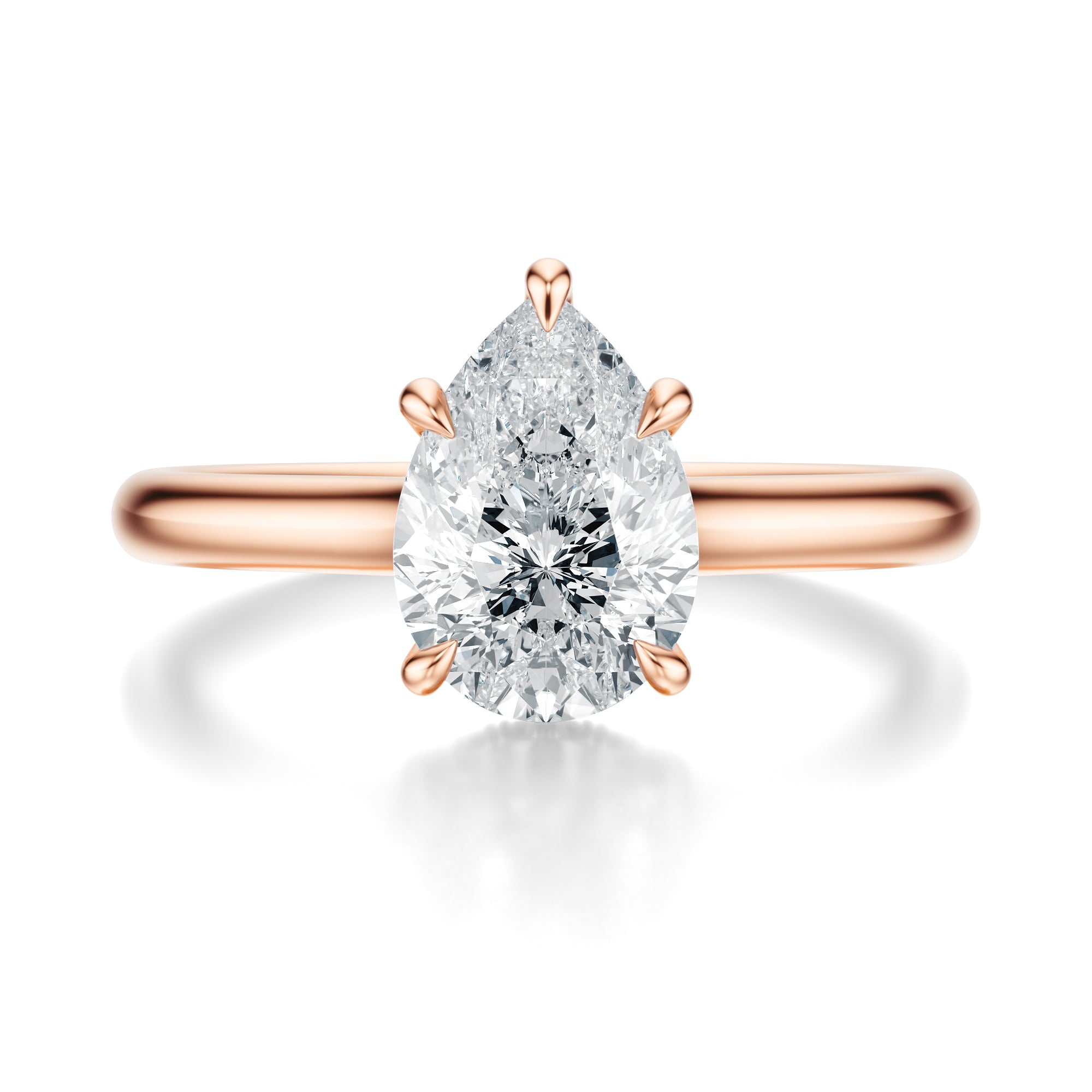 Signature Cathedral Hidden Halo Pear Engagement Ring - Rose Gold Polished Band - Front View
