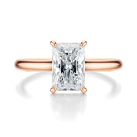 Signature Cathedral Hidden Halo Radiant Engagement Ring - Rose Gold Polished Band - Front View