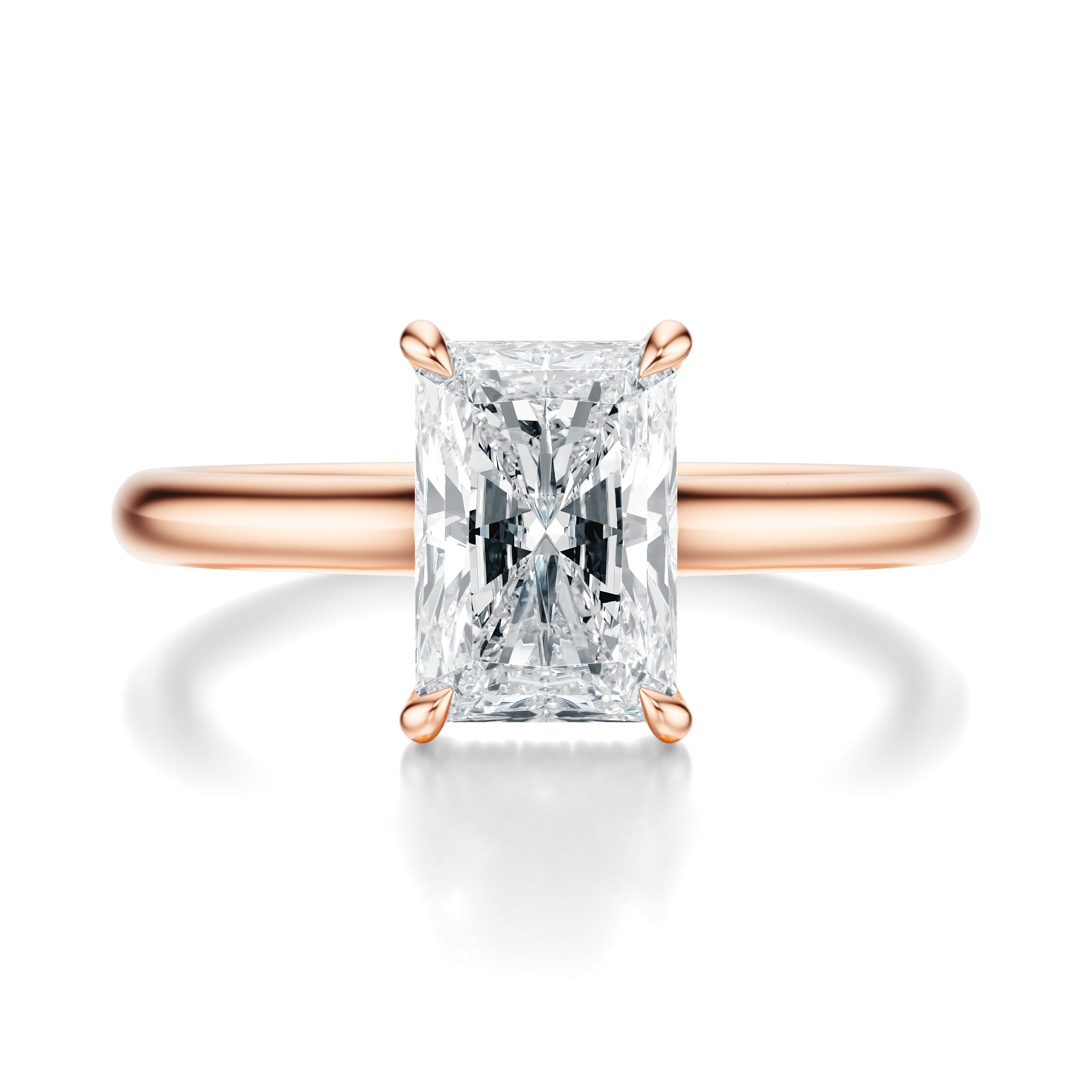 Signature Cathedral Hidden Halo Radiant Engagement Ring - Rose Gold Polished Band - Front View