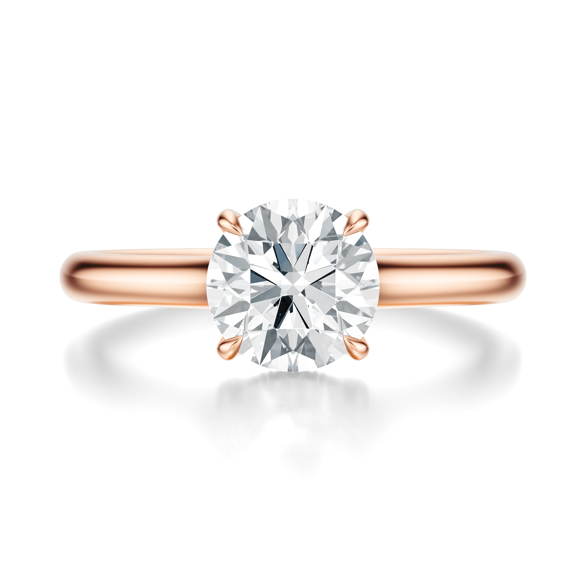 Signature Cathedral Hidden Halo Round Engagement Ring - Rose Gold Polished Band - Front View
