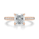 Signature Cathedral Asscher Engagement Ring - Rose Gold Pavé Band - Front View