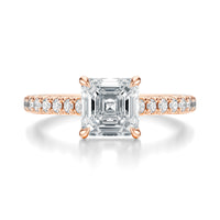 Signature Cathedral Asscher Engagement Ring - Rose Gold Pavé Band - Front View