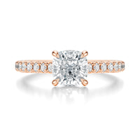 Signature Cathedral Cushion Engagement Ring - Rose Gold Pavé Band - Front View