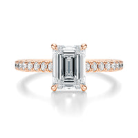 Signature Cathedral Emerald Engagement Ring - Rose Gold Pavé Band - Front View