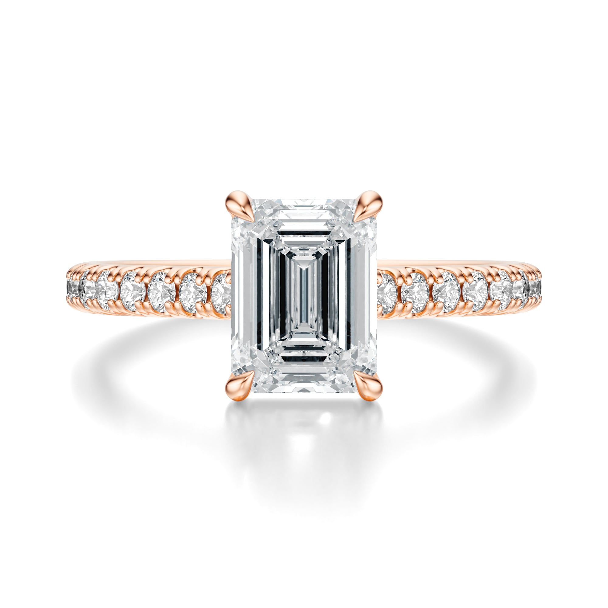 Signature Cathedral Emerald Engagement Ring - Rose Gold Pavé Band - Front View