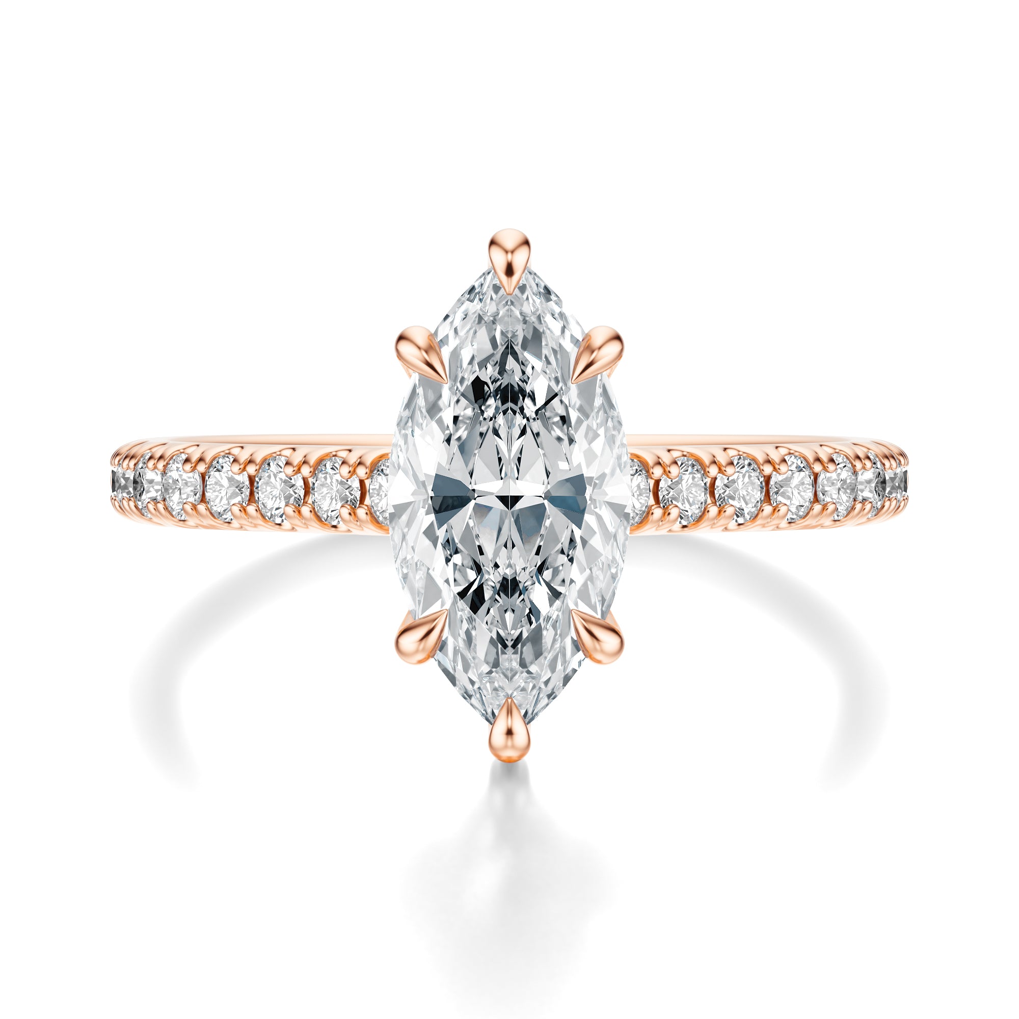 Signature Cathedral Marquise Engagement Ring - Rose Gold Pavé Band - Front View
