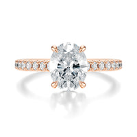 Signature Cathedral Oval Engagement Ring - Rose Gold Pavé Band - Front View