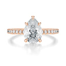 Signature Cathedral Pear Engagement Ring - Rose Gold Pavé Band - Front View