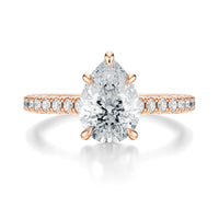 Signature Cathedral Pear Engagement Ring - Rose Gold Pavé Band - Front View