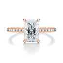 Signature Cathedral Radiant Engagement Ring - Rose Gold Pavé Band - Front View