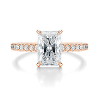 Signature Cathedral Radiant Engagement Ring - Rose Gold Pavé Band - Front View