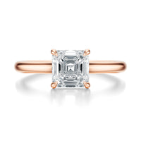 Signature Cathedral Asscher Engagement Ring - Rose Gold Polished Band - Front View