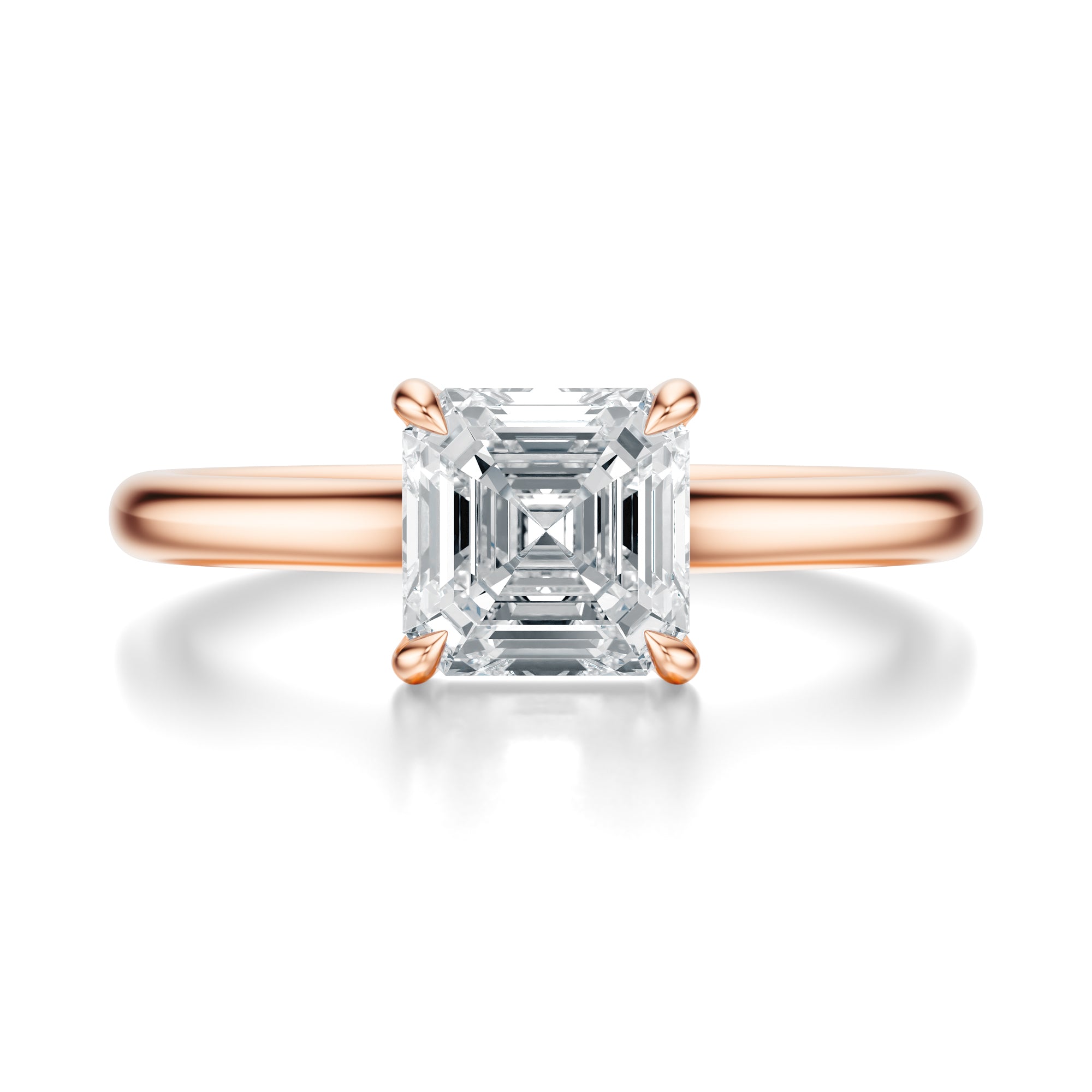 Signature Cathedral Asscher Engagement Ring - Rose Gold Polished Band - Front View