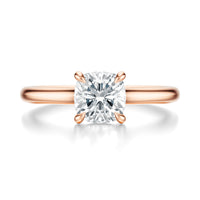 Signature Cathedral Cushion Engagement Ring - Rose Gold Polished Band - Front View