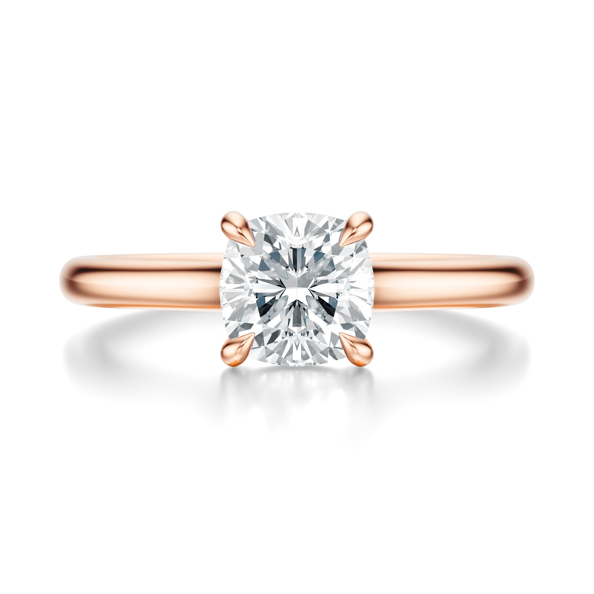Signature Cathedral Cushion Engagement Ring - Rose Gold Polished Band - Front View