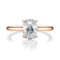 Signature Cathedral Elongated Cushion Engagement Ring - Rose Gold Polished Band - Front View