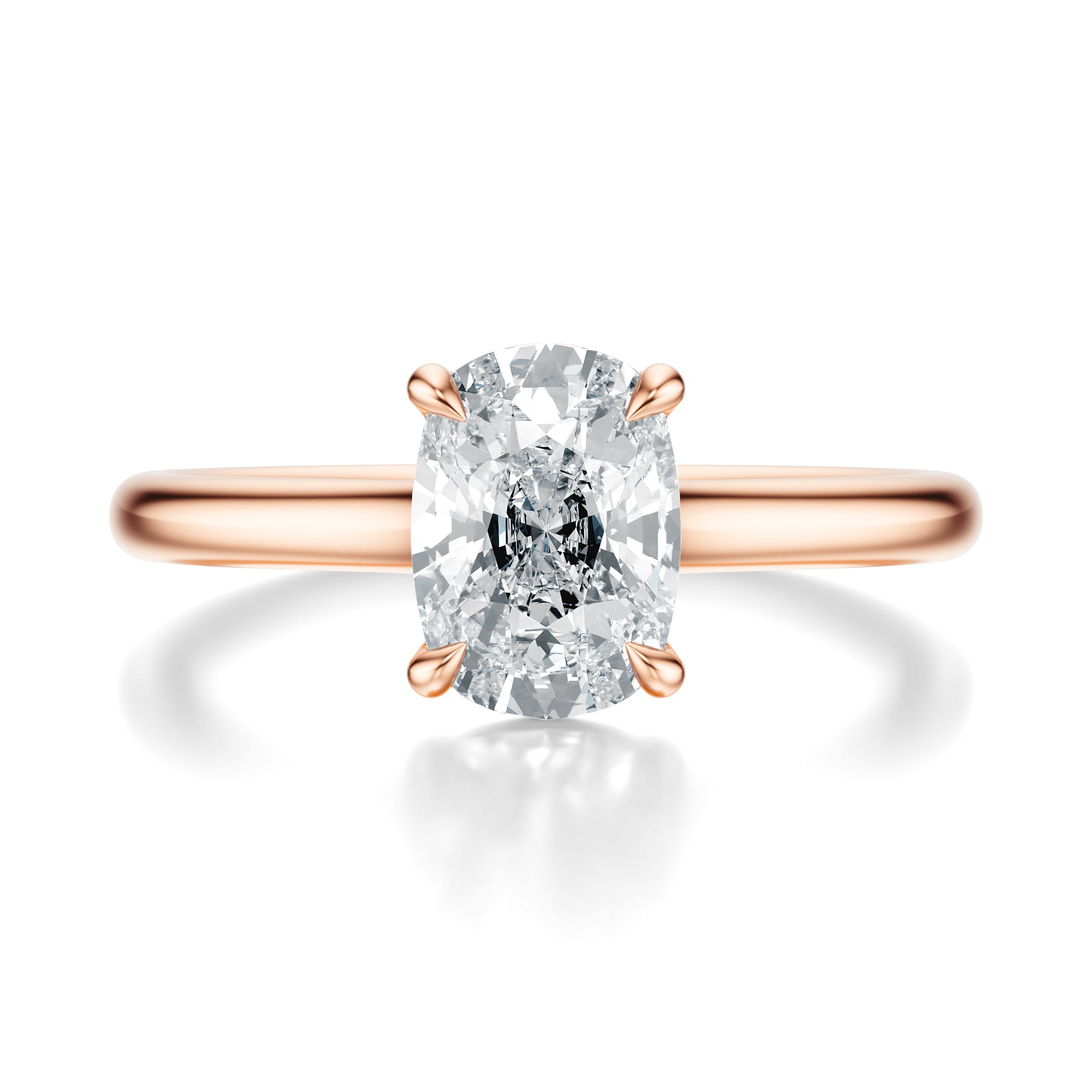 Signature Cathedral Elongated Cushion Engagement Ring - Rose Gold Polished Band - Front View