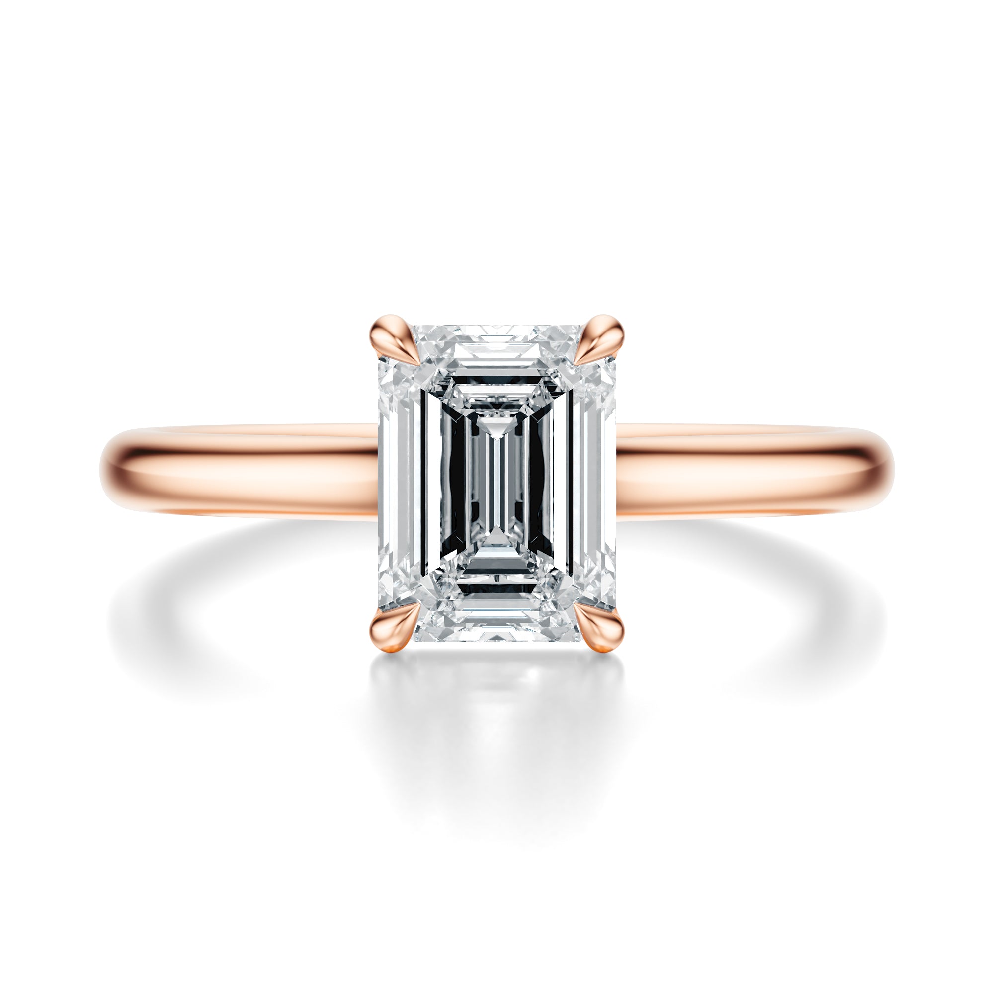 Signature Cathedral Emerald Engagement Ring - Rose Gold Polished Band - Front View