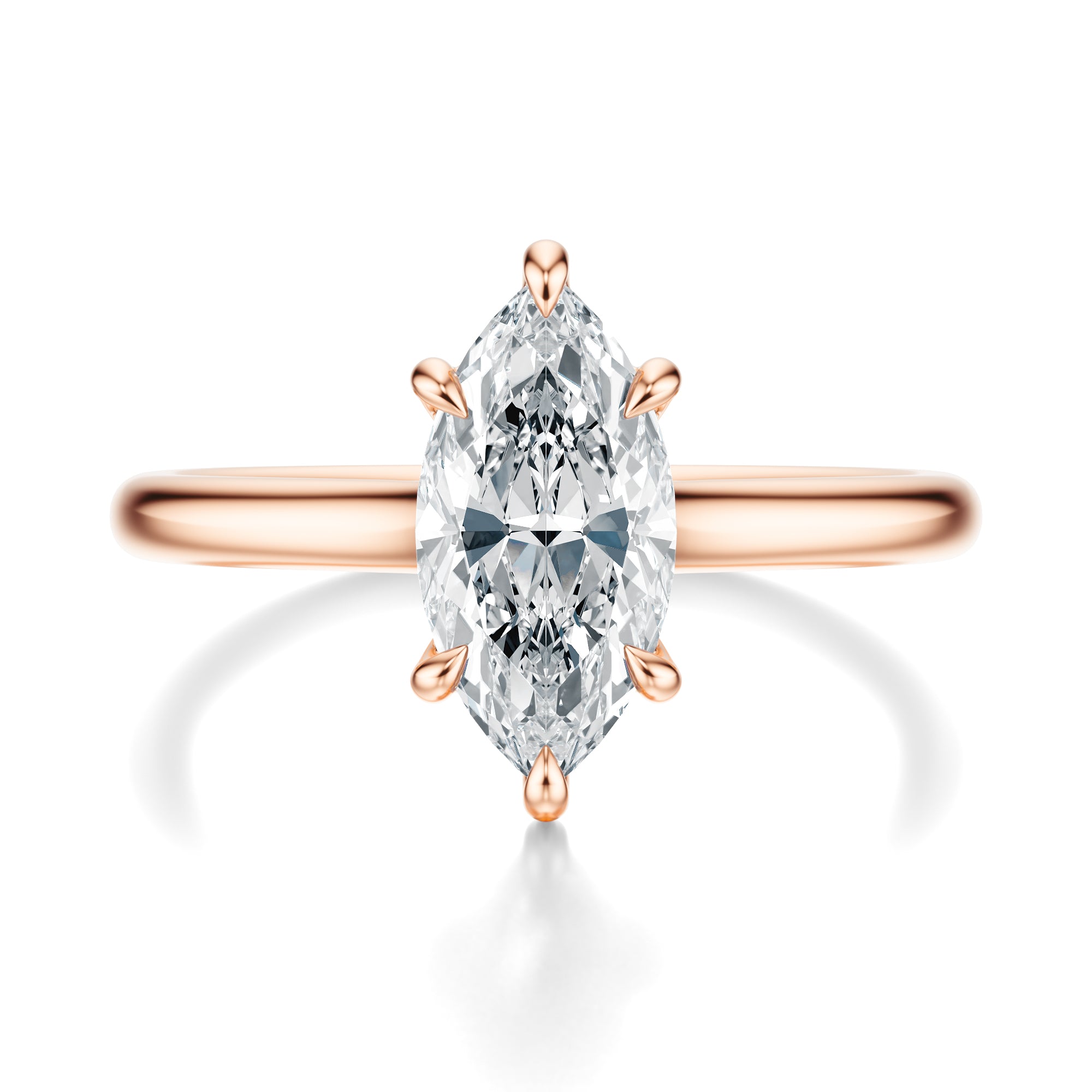 Signature Cathedral Marquise Engagement Ring - Rose Gold Polished Band - Front View
