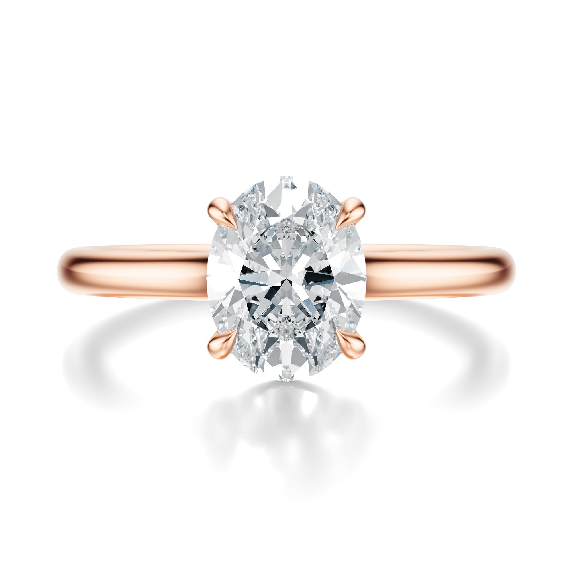 Signature Cathedral Oval Engagement Ring - Rose Gold Polished Band - Front View