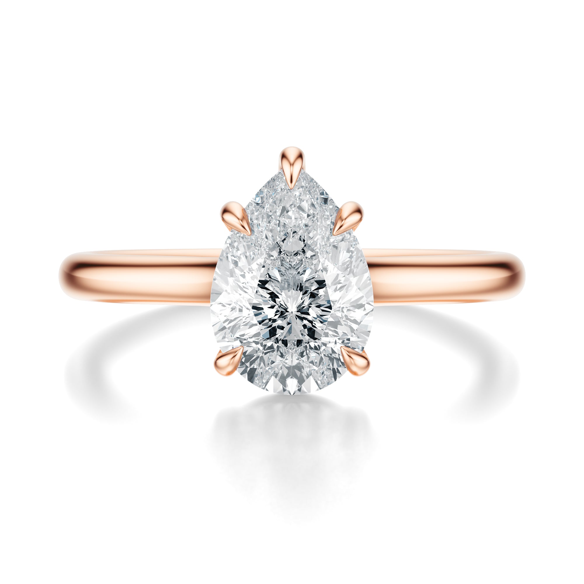 Signature Cathedral Pear Engagement Ring - Rose Gold Polished Band - Front View