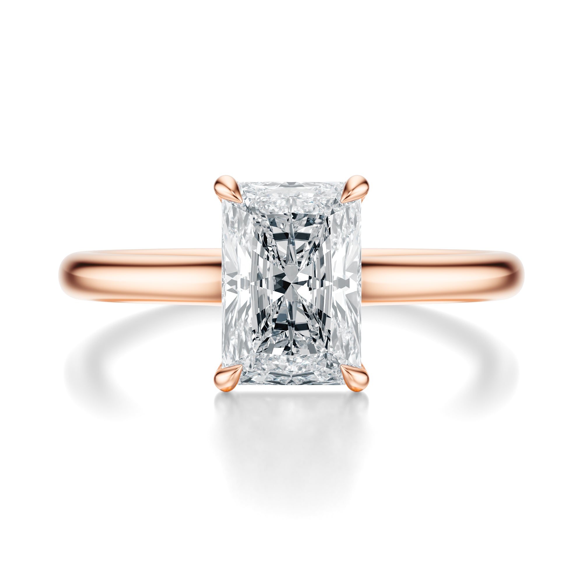 Signature Cathedral Radiant Engagement Ring - Rose Gold Polished Band - Front View