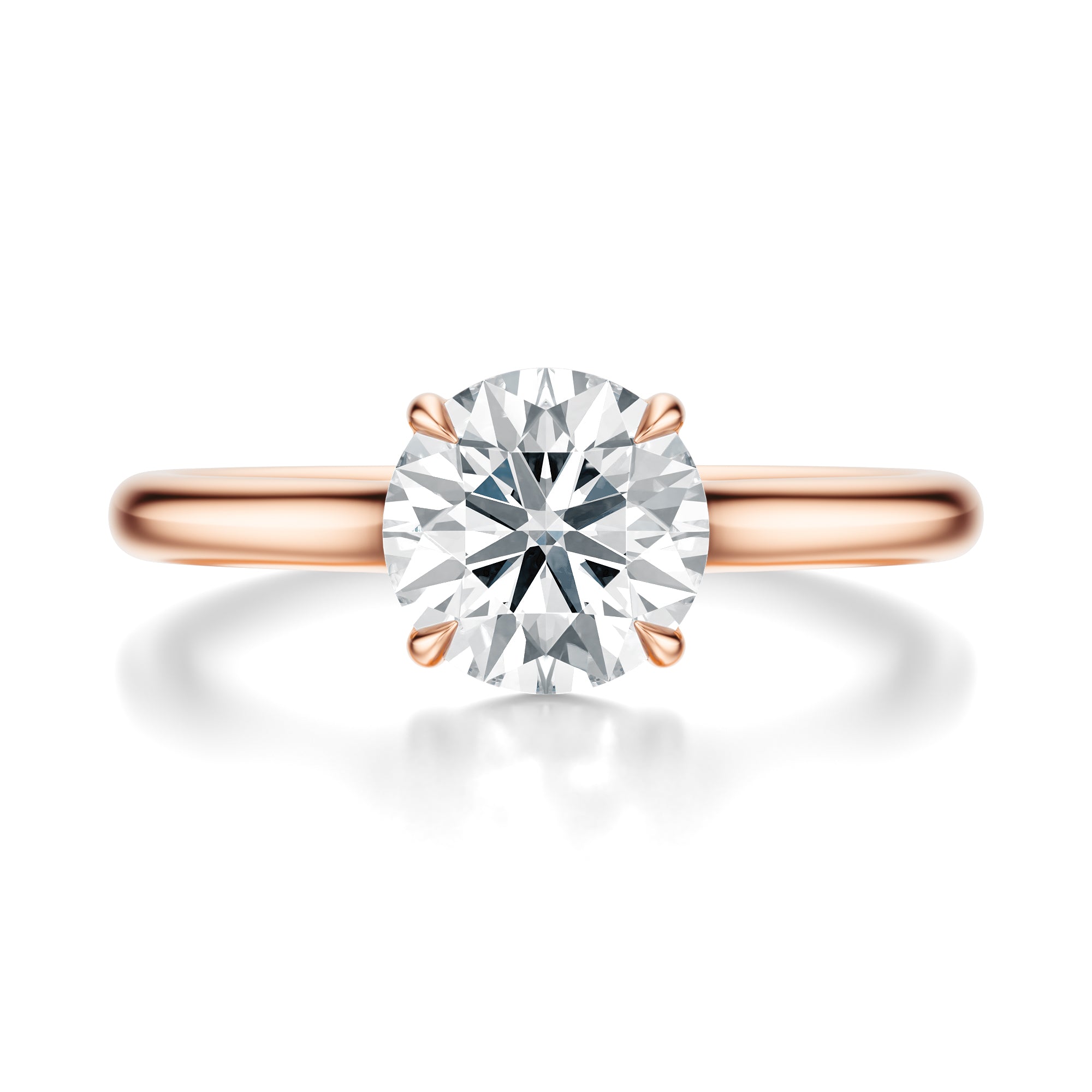 Signature Cathedral Round Engagement Ring - Rose Gold Polished Band - Front View