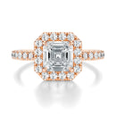Signature Halo Asscher Engagement Ring - Rose Gold Pavé Band - Front View