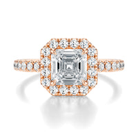 Signature Halo Asscher Engagement Ring - Rose Gold Pavé Band - Front View