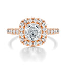 Signature Halo Cushion Engagement Ring - Rose Gold Pavé Band - Front View