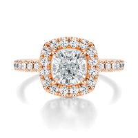 Signature Halo Cushion Engagement Ring - Rose Gold Pavé Band - Front View