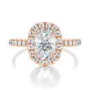 Signature Halo Elongated Cushion Engagement Ring - Rose Gold Pavé Band - Front View
