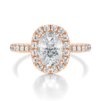 Signature Halo Elongated Cushion Engagement Ring - Rose Gold Pavé Band - Front View